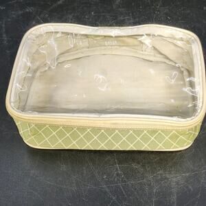 Clinique Green Geometric Cosmetic Makeup Bag Clear Top Zip Travel Organizer